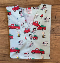 Load image into Gallery viewer, Christmas Peanuts Snoopy Red Truck Medical Scrub Top Unisex Men & Women