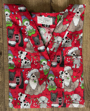Load image into Gallery viewer, Christmas Medical Scrub Top Puppy Dogs Shimmer of Glitter Unisex Style for Men & Women
