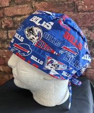 Load image into Gallery viewer, BUFFALO BILLS FOOTBALL BLUE PENNANTS Unisex Medical Surgical Scrub Caps Men & Women Tie Back and Bouffant Hat Styles