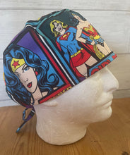 Load image into Gallery viewer, Wonder Woman Batgirl Super girl Superheroes Large Block Fabric Unisex Medical Surgical Scrub Caps Men & Women Tie Back and Bouffant Hat Styles