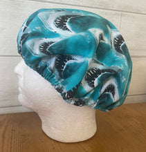 Load image into Gallery viewer, JAWS Shark Movie Fabric Unisex Medical Surgical Scrub Caps Men & Women Tie Back and Bouffant Hat Styles