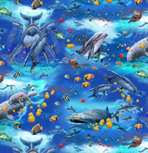 Load image into Gallery viewer, Nautical Tropical Fish Dolphins Reef Unisex Medical Surgical Scrub Caps Men & Women Tie Back and Bouffant Hat Styles