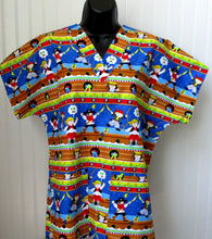 Load image into Gallery viewer, Size Small Pirates Ship Medical Scrub Top Pirate's Life 2 Toned Fabric Small Skull backing Unisex Style Shirt for Men & Women *IN STOCK *READY TO SHIP