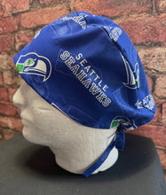Load image into Gallery viewer, SEATTLE SEAHAWKS FOOTBALL Unisex Medical Surgical Scrub Caps Men & Women Tie Back and Bouffant Hat Styles