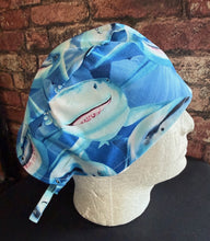 Load image into Gallery viewer, Shark Species Fabric Unisex Medical Surgical Scrub Caps Men & Women Tie Back and Bouffant Hat Styles