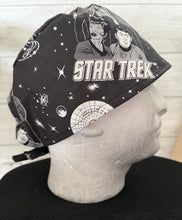 Load image into Gallery viewer, Star Trek Characters black Fabric Unisex Medical Surgical Scrub Caps Men & Women Tie Back and Bouffant Hat Styles