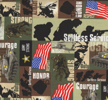 Load image into Gallery viewer, Patriotic Military US Army Strong Selfless Service Courage Loyalty Fabric Unisex Medical Surgical Scrub Caps Men & Women Tie Back and Bouffant Hat Styles