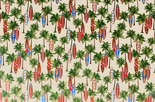Load image into Gallery viewer, Hawaiian Tropical Palm Trees & Surfboards on Tan Fabric Unisex Medical Surgical Scrub Caps Men & Women Tie Back and Bouffant Hat Styles