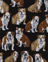 Load image into Gallery viewer, Animals Look at those Cute Faces English Bulldog Puppy Dogs on Black Fabric Veterinary Tech Nurse Medical Scrub Top Unisex Style Scrub Shirt for Men & Women
