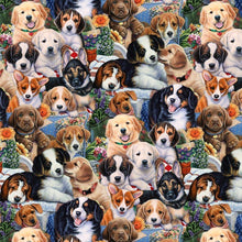 Load image into Gallery viewer, Medical Scrub Top Dogs in the Garden Flowers Unisex Relaxed Style for Men & Women