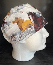 Load image into Gallery viewer, Horses Running in Snow Fabric Unisex Medical Surgical Scrub Caps Men & Women Tie Back and Bouffant Hat Styles