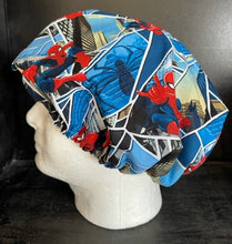 Load image into Gallery viewer, Spider-Man Panes Super Hero Unisex Medical Surgical Scrub Caps Men & Women Tie Back and Bouffant Hat Styles