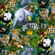 Load image into Gallery viewer, Colorful Jungle Safari Animals Fabric Unisex Medical Surgical Scrub Caps Men & Women Tie Back and Bouffant Hat Styles