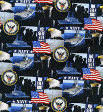 Load image into Gallery viewer, Patriotic Military US Navy Hero No Self But Country Fabric Unisex Medical Surgical Scrub Caps Men & Women Tie Back and Bouffant Hat Styles