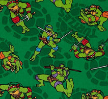 Load image into Gallery viewer, TMNT Teenage Mutant Ninja Turtles Donatello Michaelangelo Raphael Leonardo Shells Green Fabric Nurse Medical Scrub Top Unisex Style for Men & Women