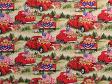 Load image into Gallery viewer, Patriotic Puppies in Red Truck USA Flag Fabric Unisex Medical Surgical Scrub Caps Men & Women Tie Back and Bouffant Hat Styles