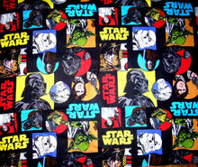 Load image into Gallery viewer, Solid Black Scrub Top with Star Wars Characters Black Fabric on *Neck Band & Pocket Options* Medical Scrub Top Unisex Style Shirt for Men & Women