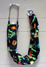 Load image into Gallery viewer, TMNT Teenage Mutant Ninja Turtles Emojis Donatello Michaelangelo Raphael Leonardo Black Fabric Stethoscope sock cover for Medical Professionals