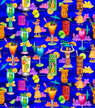 Load image into Gallery viewer, Hawaiian Tropical Tiki Cocktail Drinks on Blue Fabric Nurse Medical Scrub Top Unisex Style for Men & Women