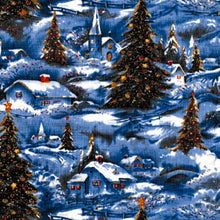 Load image into Gallery viewer, Merry Christmas Beautiful Winter White Christmas Village Blue Fabric Unisex Medical Surgical Scrub Caps Men & Women Tie Back and Bouffant Hat Styles