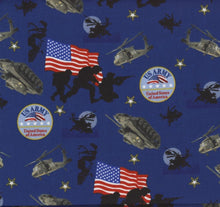 Load image into Gallery viewer, Patriotic Military US Army Blue Helicopter Tanks Navy Fabric Unisex Medical Surgical Scrub Caps Men & Women Tie Back and Bouffant Hat Styles
