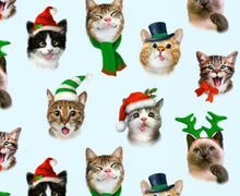 Load image into Gallery viewer, Christmas Holidays Cute Santa Kitty Cat Faces Selfies Blue Fabric Stethoscope cover for Medical Professionals