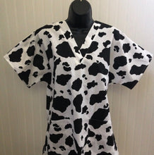 Load image into Gallery viewer, Cow Medical Scrub Top Cowhide Animal Skin Black White Fabric Unisex Style for Men & Women