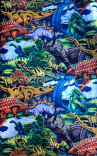 Load image into Gallery viewer, Colorful Prehistoric Dinosaurs Fabric Unisex Medical Surgical Scrub Caps Men & Women Tie Back and Bouffant Hat Styles