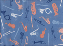 Load image into Gallery viewer, Musical Instruments on Blue Nurse Medical Scrub Top Unisex Style for Men & Women