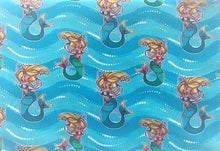 Load image into Gallery viewer, Mermaids Wearing Pearls on Blue Fabric Veterinary Tech Nurse Medical Scrub Top Unisex Style for Men & Women