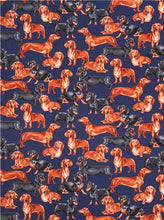 Load image into Gallery viewer, Wiener Dachshund Puppy Dogs Navy Fabric Unisex Medical Scrub Caps Men & Women Tie Back and Bouffant Hat Styles