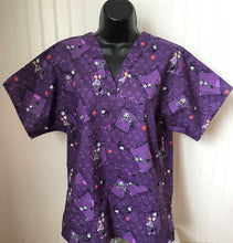 Load image into Gallery viewer, Nightmare Before Christmas Medical Scrub Top Jack & Sally Unisex Style for Men & Women