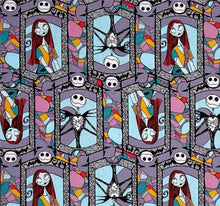 Load image into Gallery viewer, NBC Nightmare Before Christmas Stained Glass Characters Fabric Unisex Medical Surgical Scrub Caps Men & Women Tie Back and Bouffant Hat Styles