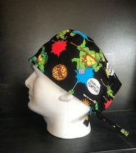 Load image into Gallery viewer, TMNT Teenage Mutant Ninja Turtles Black Fabric Unisex Medical Surgical Scrub Caps Men & Women Tie Back and Bouffant Hat Styles