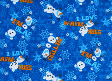 Load image into Gallery viewer, Frozen OLAF Winter I Love Warm Hugs Blue Fabric Unisex Medical Surgical Scrub Caps Men & Women Tie Back and Bouffant Hat Styles