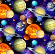 Load image into Gallery viewer, Outer Space Galaxy Solar System Planets Moon Packed & Stars Fabric Unisex Medical Surgical Scrub Caps Men & Women Tie Back and Bouffant Hat Styles