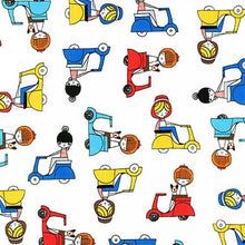 Load image into Gallery viewer, Colorful Retro Vespa Scooter Girls on White Fabric Nurse Medical Scrub Top Unisex Style Shirt for Men & Women