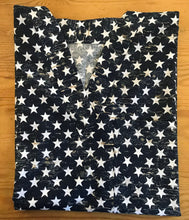 Load image into Gallery viewer, Patriotic Medical Scrub Top Distressed White Stars on Denim Blue Unisex Style for Men & Women