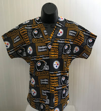 Load image into Gallery viewer, Football Steelers Medical Scrub Top Unisex Relaxed Fit Men's Scrub Top Women's Scrub Top