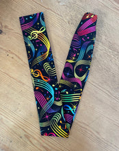 Load image into Gallery viewer, Rainbow Musical Notes on Black Fabric Stethoscope sock cover for Medical Professionals