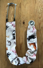 Load image into Gallery viewer, Farm Animals Yoga Poses Tan Fabric Stethoscope sock cover for Medical Professionals