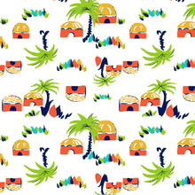 Load image into Gallery viewer, Tropical Hawaiian Little Tiki Hut Village Fabric Unisex Medical Surgical Scrub Caps Men & Women Tie Back and Bouffant Hat Styles