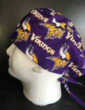 Load image into Gallery viewer, MINNESOTA VIKINGS FOOTBALL Unisex Medical Surgical Scrub Caps Men & Women Tie Back and Bouffant Hat Styles