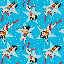 Load image into Gallery viewer, Wonder Woman Superhero Blue Stars Fabric Unisex Medical Surgical Scrub Caps Men & Women Tie Back and Bouffant Hat Styles