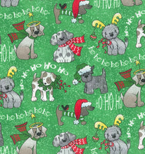Load image into Gallery viewer, Christmas Santa Puppy Dogs Shimmer of Glitter Green Fabric Unisex Medical Surgical Scrub Caps Men &amp; Women Tie Back and Bouffant Hat Styles
