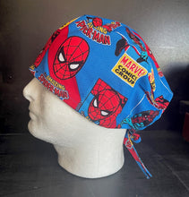 Load image into Gallery viewer, Amazing Spider Man Blue &amp; Red Fabric Unisex Medical Surgical Scrub Caps Men &amp; Women Tie Back and Bouffant Hat Styles
