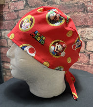 Load image into Gallery viewer, Video Game Medical Scrub Hats Nintendo Super Mario Characters Red Unisex Men &amp; Women Tie Back and Bouffant Hat Styles
