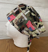 Load image into Gallery viewer, Patriotic Military US Army Strong Courage Fabric Unisex Medical Surgical Scrub Caps Men &amp; Women Tie Back and Bouffant Hat Styles
