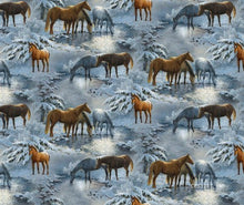 Load image into Gallery viewer, Wild Horses in the Snow Scenes Fabric Unisex Medical Surgical Scrub Caps Men &amp; Women Tie Back and Bouffant Hat Styles
