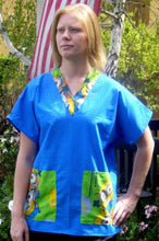 Load image into Gallery viewer, Size Medium Blue bubbles top with Minions Green Pockets and Collar band Unisex Style Shirt for Men &amp; Women *IN STOCK *READY TO SHIP
